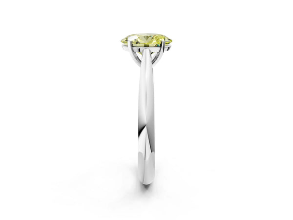 White gold Fancy Yellow Oval Cut Diamond Solitaire Engagement Ring with Cathedral Setting and Four-Prong Mount