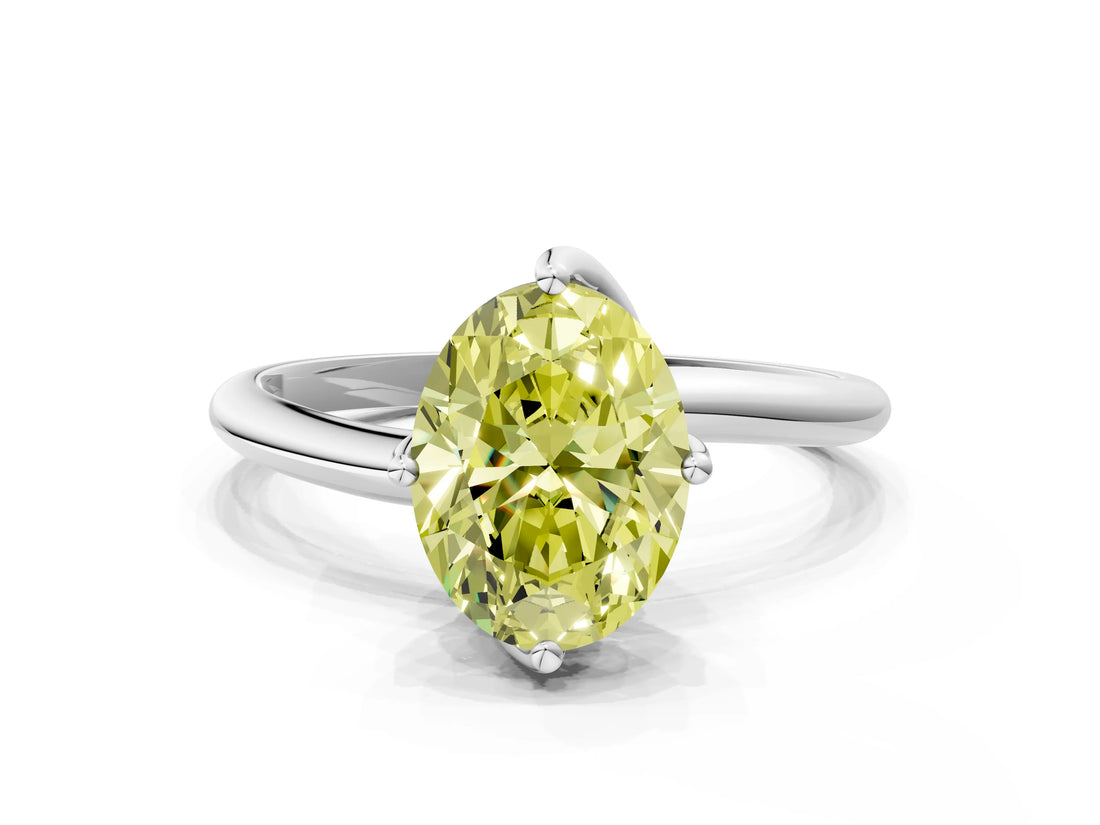 White gold Fancy Yellow Oval Cut Diamond Solitaire Engagement Ring with Four-Prong Setting and Classic Band_19