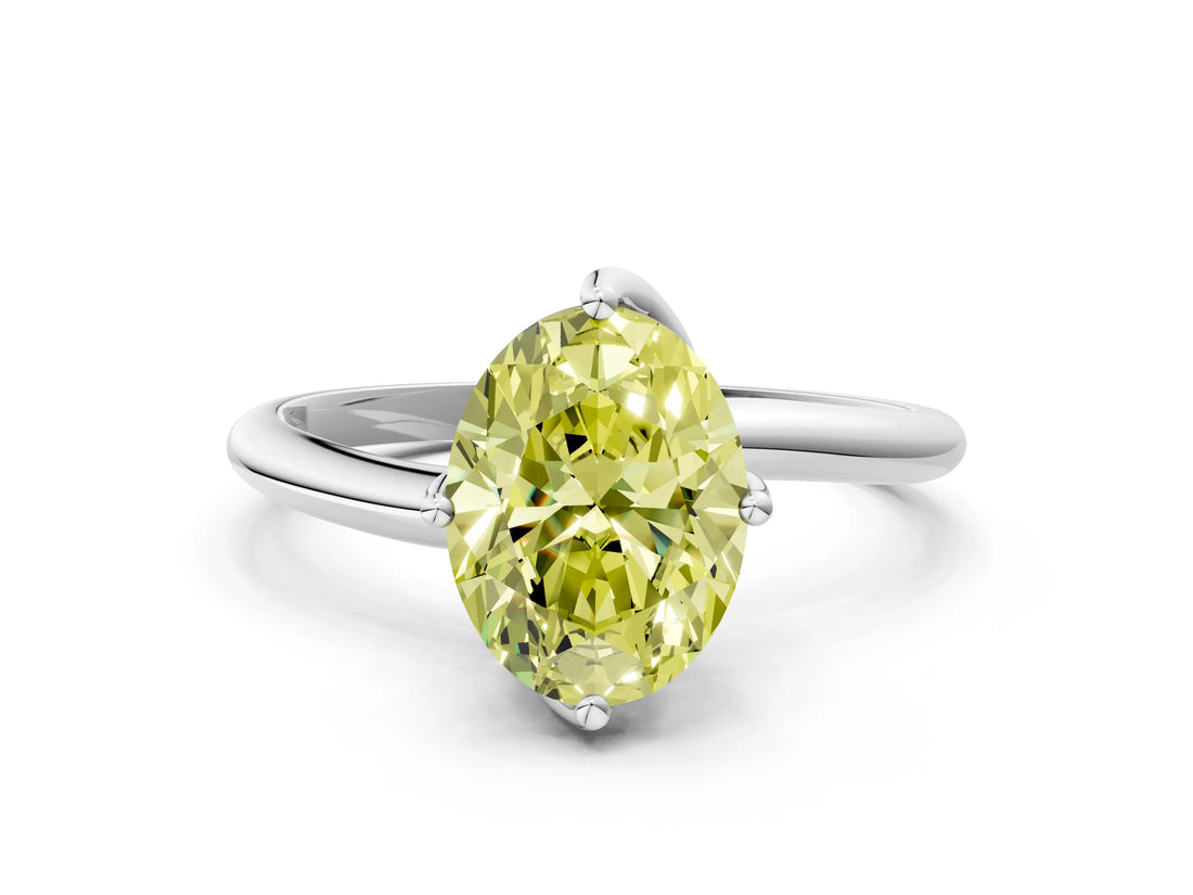 White gold Fancy Yellow Oval Cut Diamond Solitaire Engagement Ring with Four-Prong Setting and Classic Band_44
