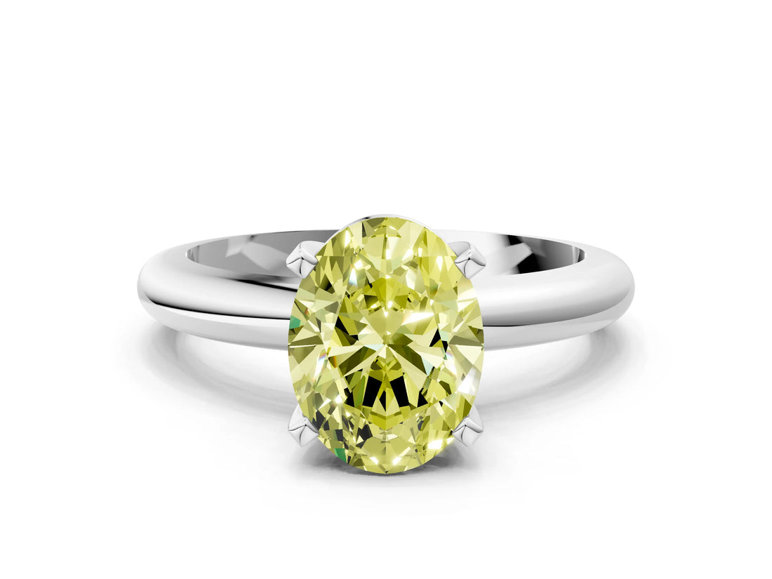 White gold Fancy Yellow Oval Cut Diamond Solitaire Engagement Ring with Round Band and Four-Prong Setting_149