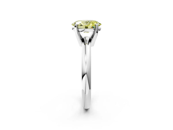 Platinum Fancy Yellow Oval Cut Diamond Solitaire Engagement Ring with Round Band and Four-Prong Setting