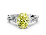 White gold Fancy Yellow Oval Cut Diamond Solitaire Engagement Ring with Twisted Pavé Band and Four-Prong Setting_93