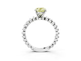 White gold Fancy Yellow Oval Cut Diamond Solitaire Ring with Beaded Band and Prong Setting_364