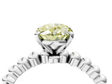 White gold Fancy Yellow Oval Cut Diamond Solitaire Ring with Beaded Band and Prong Setting_365