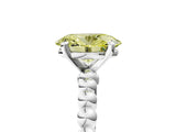 White gold Fancy Yellow Oval Cut Diamond Solitaire Ring with Beaded Band and Prong Setting_366