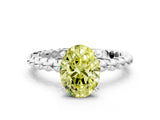 White gold Fancy Yellow Oval Cut Diamond Solitaire Ring with Beaded Band and Prong Setting_371