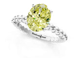 White gold Fancy Yellow Oval Cut Diamond Solitaire Ring with Beaded Band and Prong Setting_375
