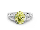 White gold Fancy Yellow Oval Cut Diamond Solitaire Ring with Filigree Band and Four-Prong Setting_74