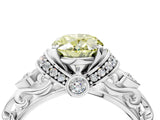 White gold Fancy Yellow Oval Cut Diamond Solitaire Ring with Filigree Band and Four-Prong Setting_76