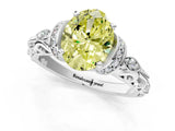 White gold Fancy Yellow Oval Cut Diamond Solitaire Ring with Filigree Band and Four-Prong Setting_82