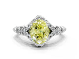 White gold Fancy Yellow Oval Cut Diamond Solitaire Ring with Hidden Halo and Pavé Band_39