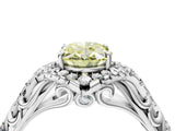 White gold Fancy Yellow Oval Cut Diamond Solitaire Ring with Hidden Halo and Pavé Band_43