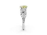 White gold Fancy Yellow Oval Cut Diamond Solitaire Ring with Milgrain Pavé Band and Four-Prong Setting_227