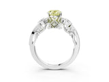 White gold Fancy Yellow Oval Cut Diamond Solitaire Ring with Milgrain Pavé Band and Four-Prong Setting_228