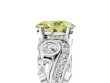 White gold Fancy Yellow Oval Cut Diamond Solitaire Ring with Milgrain Pavé Band and Four-Prong Setting_230