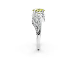 White gold Fancy Yellow Oval Cut Diamond Solitaire Ring with Prong Setting and Twisted Pavé Band_2