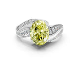 White gold Fancy Yellow Oval Cut Diamond Solitaire Ring with Prong Setting and Twisted Pavé Band_24