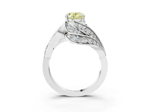 White gold Fancy Yellow Oval Cut Diamond Solitaire Ring with Prong Setting and Twisted Pavé Band_27