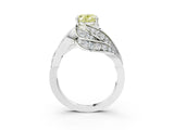 White gold Fancy Yellow Oval Cut Diamond Solitaire Ring with Prong Setting and Twisted Pavé Band_3
