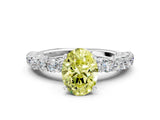 White gold Fancy Yellow Oval Cut Diamond Solitaire Ring with Shared Prong Pavé Band and Four-Prong Setting_70