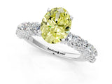 White gold Fancy Yellow Oval Cut Diamond Solitaire Ring with Shared Prong Pavé Band and Four-Prong Setting_71
