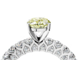 White gold Fancy Yellow Oval Cut Diamond Solitaire Ring with Shared Prong Pavé Band and Four-Prong Setting_76
