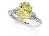 White gold Fancy Yellow Oval Cut Diamond Solitaire Ring with Side Stones and Four-Prong Setting_103