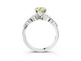 White gold Fancy Yellow Oval Cut Diamond Solitaire Ring with Side Stones and Four-Prong Setting_105