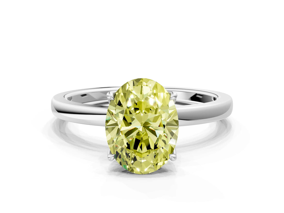 White gold Fancy Yellow Oval Cut Diamond Solitaire Ring with Thin Band and Prong Setting_36