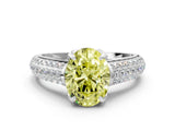 White gold Fancy Yellow Oval Cut Diamond Solitaire Ring with Three-Row Pavé Band and Four-Prong Setting_47