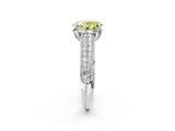 White gold Fancy Yellow Oval Cut Diamond Solitaire Ring with Three-Row Pavé Band and Four-Prong Setting_49