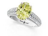 White gold Fancy Yellow Oval Cut Diamond Solitaire Ring with Three-Row Pavé Band and Four-Prong Setting_49