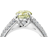 White gold Fancy Yellow Oval Cut Diamond Solitaire Ring with Three-Row Pavé Band and Four-Prong Setting_51