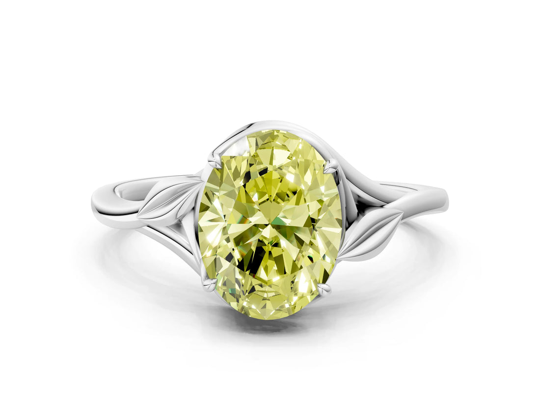 White gold Fancy Yellow Oval Cut Diamond Solitaire Ring with Twist Band and Four-Prong Setting_105