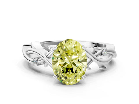 White gold Fancy Yellow Oval Cut Diamond Solitaire Ring with Twisted Band and Prong Setting_218