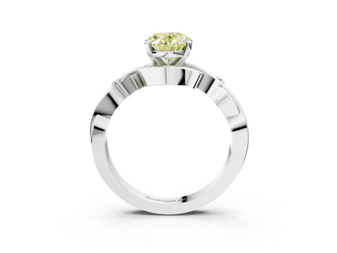 White gold Fancy Yellow Oval Cut Diamond Solitaire Ring with Twisted Band and Prong Setting_221