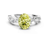 White gold Fancy Yellow Oval Cut Diamond Solitaire Ring with Twisted Band and Prong Setting_224