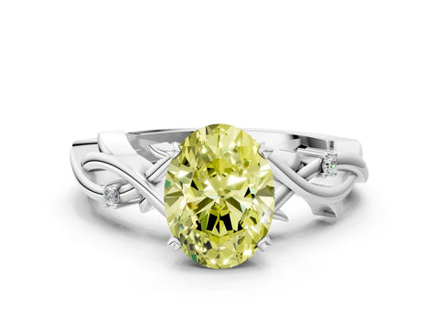 White gold Fancy Yellow Oval Cut Diamond Solitaire Ring with Twisted Band and Prong Setting_230