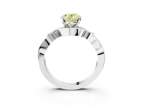 White gold Fancy Yellow Oval Cut Diamond Solitaire Ring with Twisted Band and Prong Setting_233