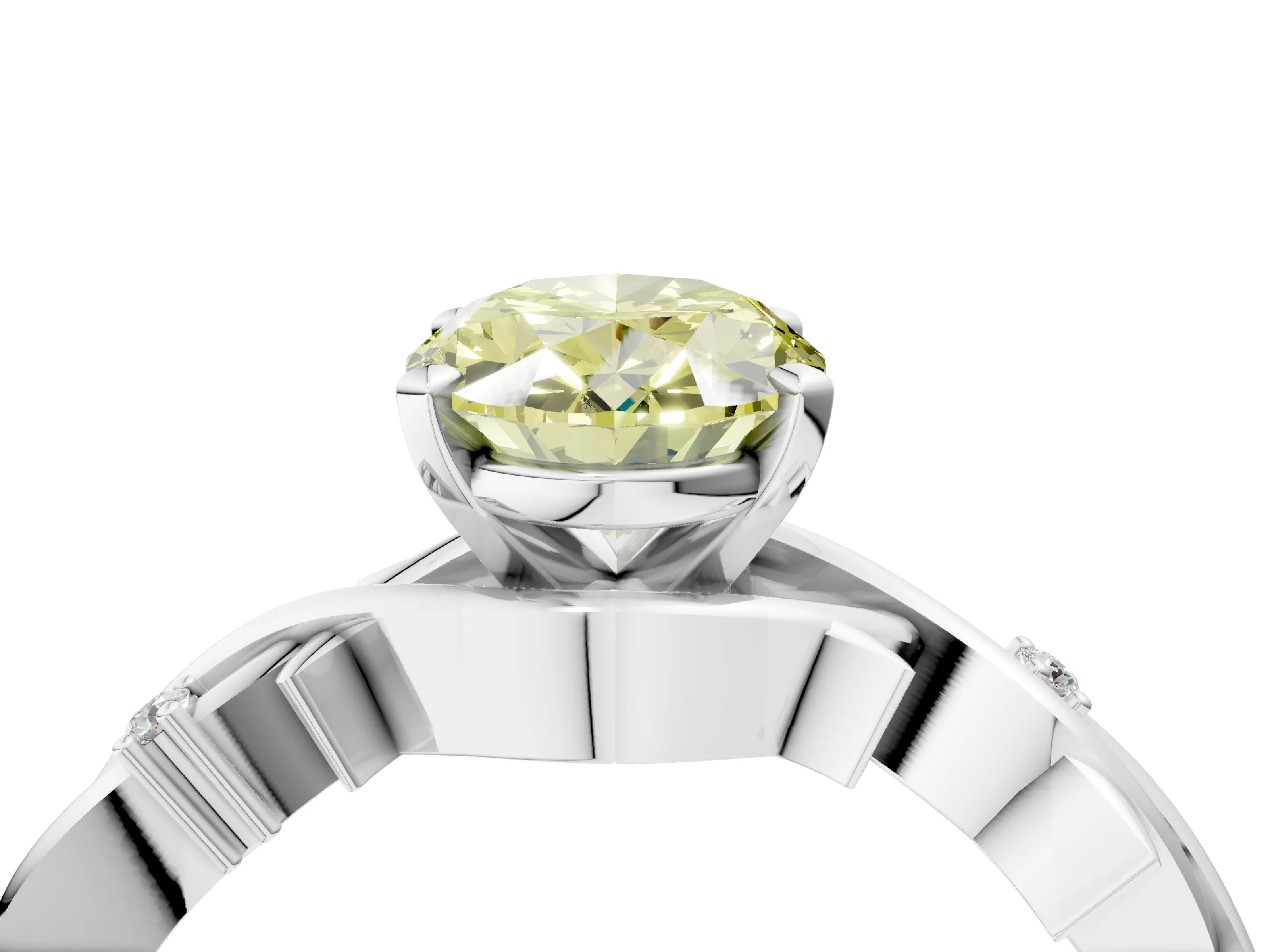 White gold Fancy Yellow Oval Cut Diamond Solitaire Ring with Twisted Band and Prong Setting_234