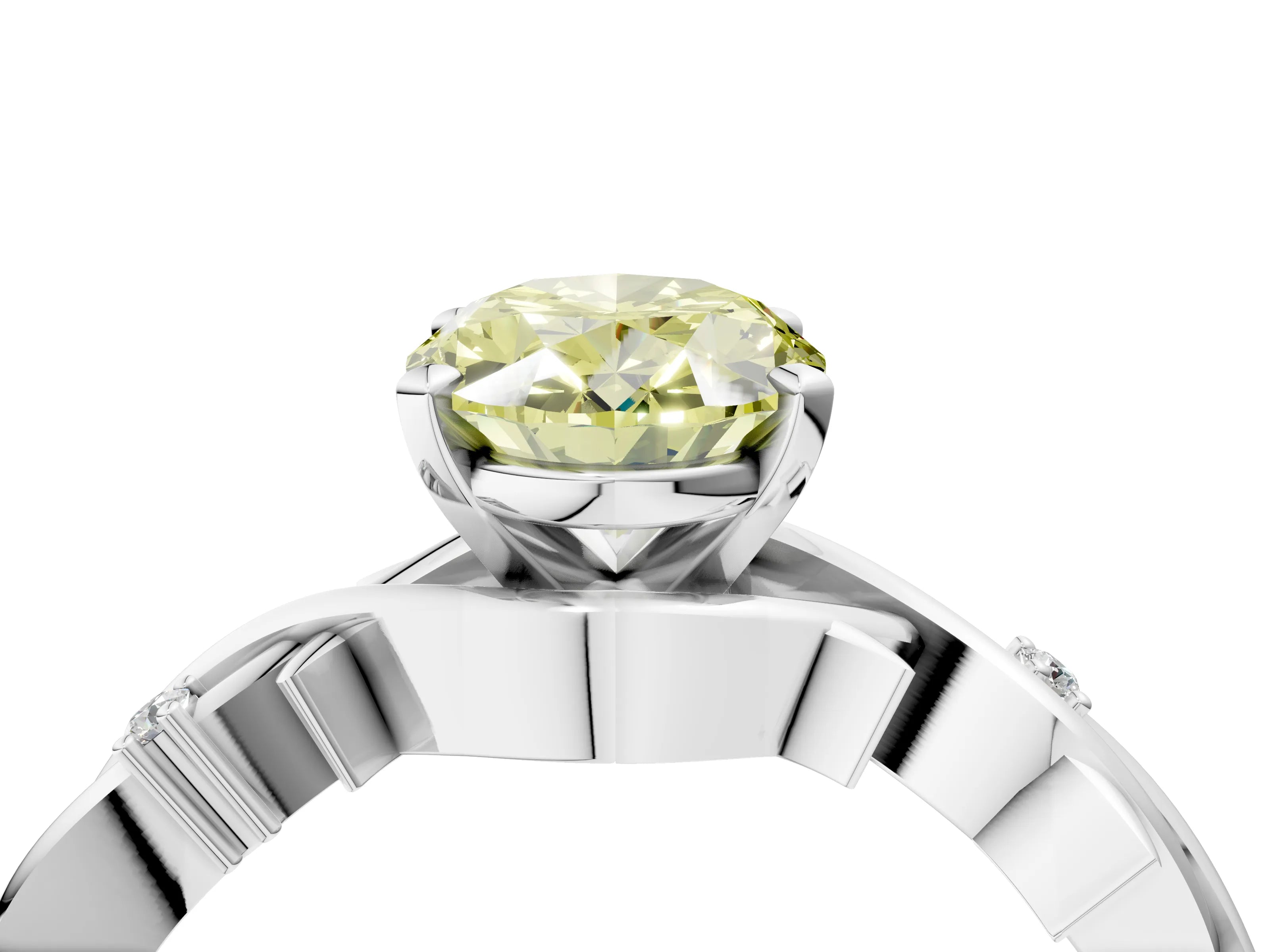 White gold Fancy Yellow Oval Cut Diamond Solitaire Ring with Twisted Band and Prong Setting_246
