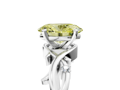 White gold Fancy Yellow Oval Cut Diamond Solitaire Ring with Twisted Band and Prong Setting_247