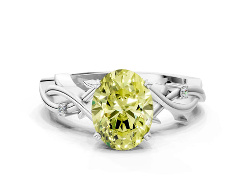 White gold Fancy Yellow Oval Cut Diamond Solitaire Ring with Twisted Band and Prong Setting_248
