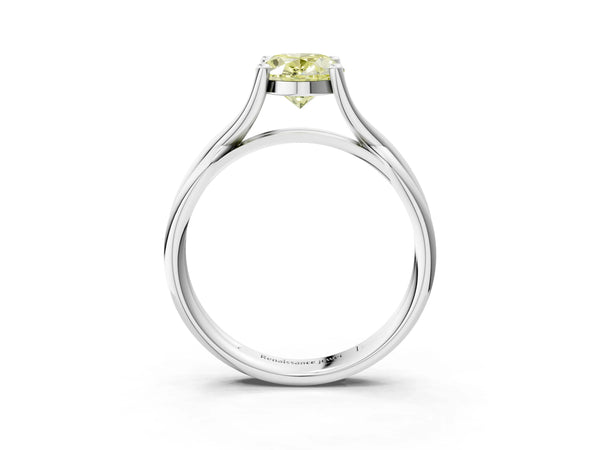 White gold Fancy Yellow Oval Cut Diamond Solitaire Twist Band Prong Setting Ring