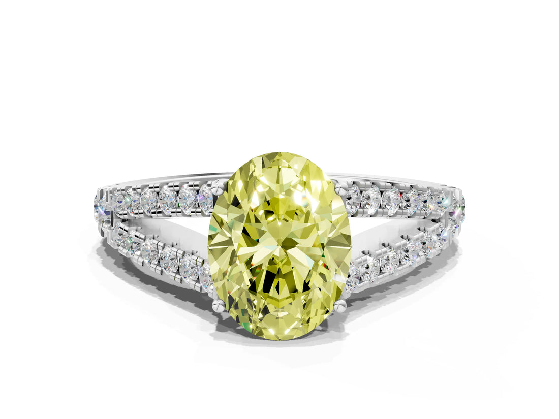 White gold Fancy Yellow Oval Cut Diamond Split Shank Pavé Engagement Ring with Four-Prong Setting_73