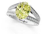 White gold Fancy Yellow Oval Cut Diamond Split Shank Ring with Pavé Band and Four-Prong Setting_63