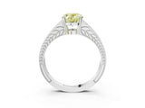 White gold Fancy Yellow Oval Cut Diamond Split Shank Ring with Pavé Band and Four-Prong Setting_64