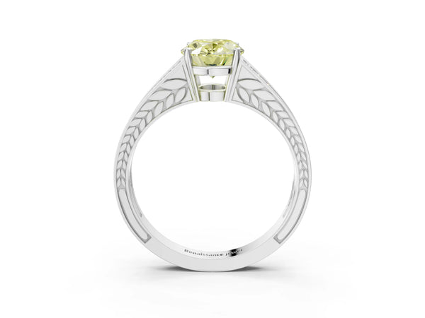Platinum Oval Pave Split Shank Engagement Ring Setting for Fancy Yellow Center with Engraved Sides