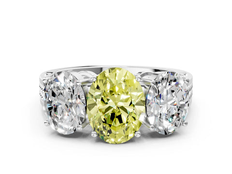 White gold Fancy Yellow Oval Cut Diamond Three-Stone Ring with Prong Setting and Textured Band_12