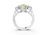 White gold Fancy Yellow Oval Cut Diamond Three-Stone Ring with Prong Setting and Textured Band_15